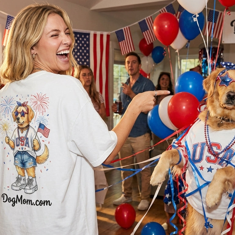 Golden USA Dog Mom Tee - detail view - DogMom.com