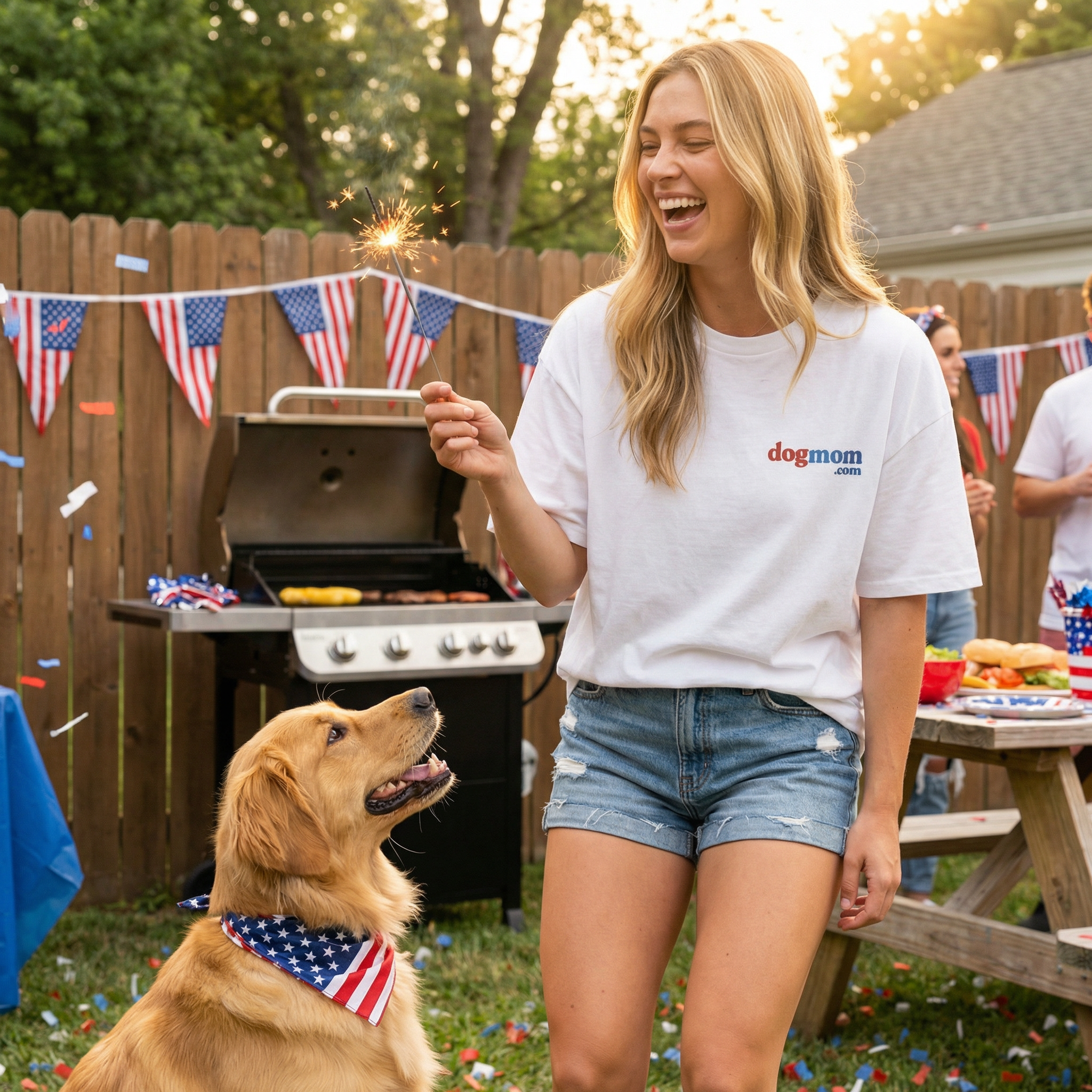 Red White & Blue Dog Mom Tee
