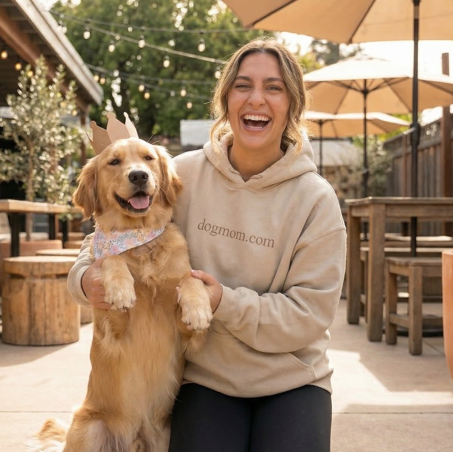 Minimalist Natural Dog Mom Hoodie - detail view - DogMom.com