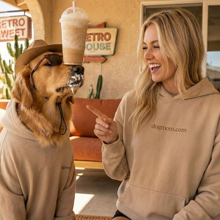 Dogmom.com Natural Hoodie - detail view - DogMom.com