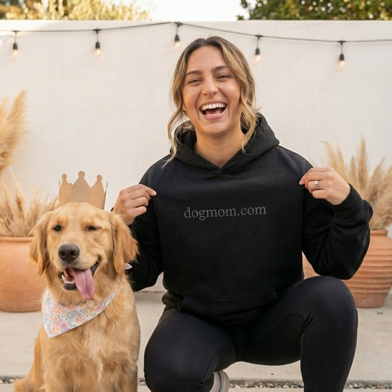 Classic Black Dog Mom Hoodie - front view - DogMom.com dog mom apparel