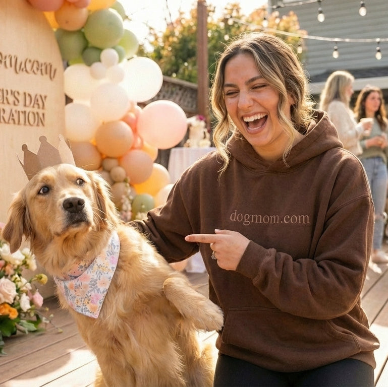 Chocolate Dog Mom Hoodie - front view - DogMom.com dog mom apparel