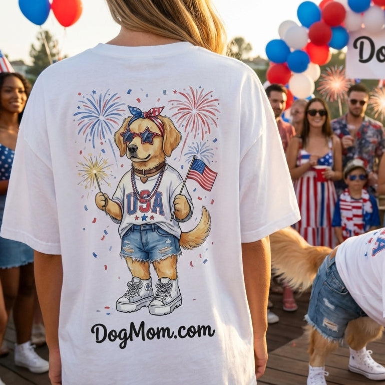 Golden USA Dog Mom Tee - front view - DogMom.com dog mom apparel