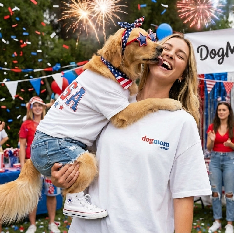 Red White & Blue Dog Mom Tee - front view - DogMom.com dog mom apparel