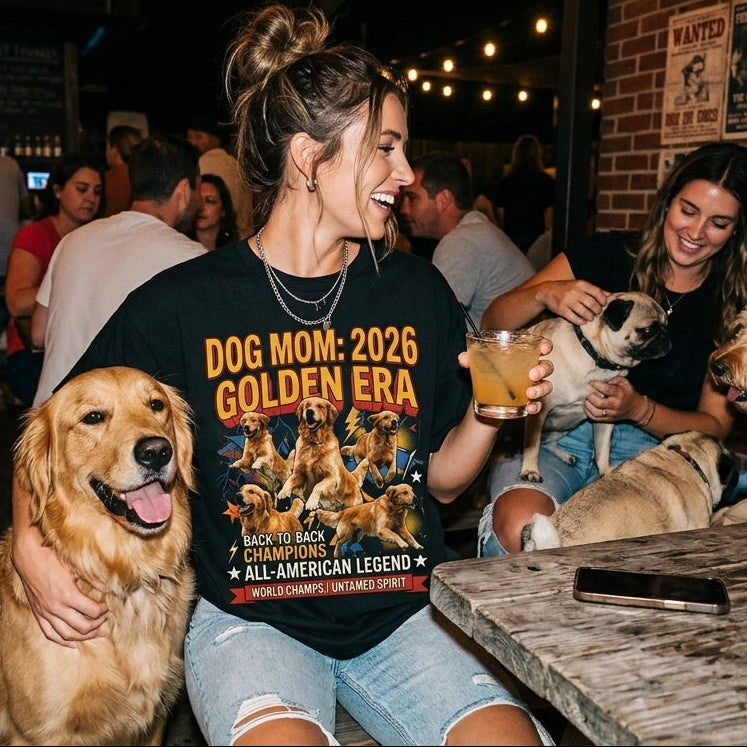 Dog Mom 2026 Golden Era Shirt - detail view - DogMom.com