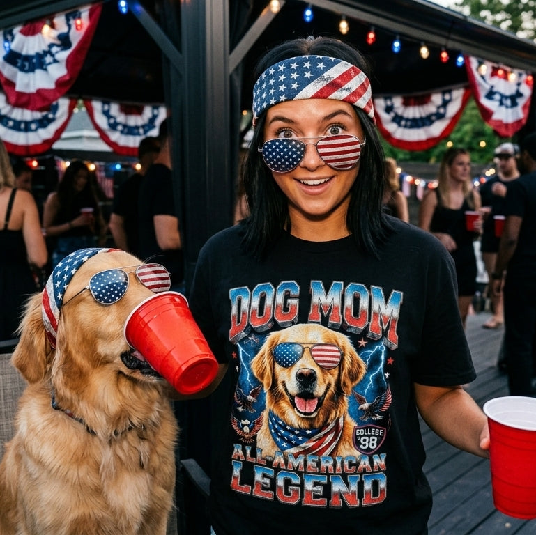 woman wearing dog mom shirt