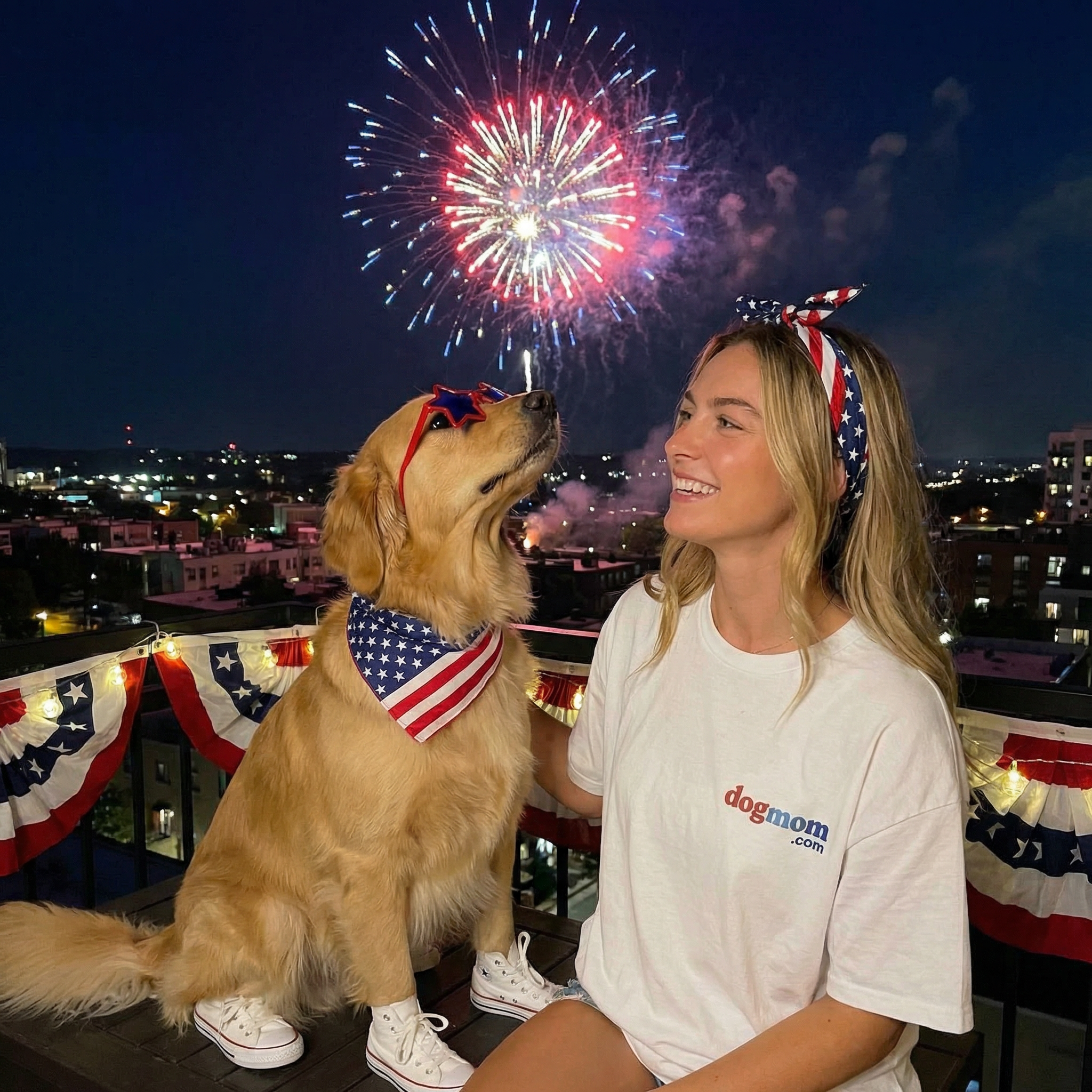 Red White & Blue Dog Mom Tee