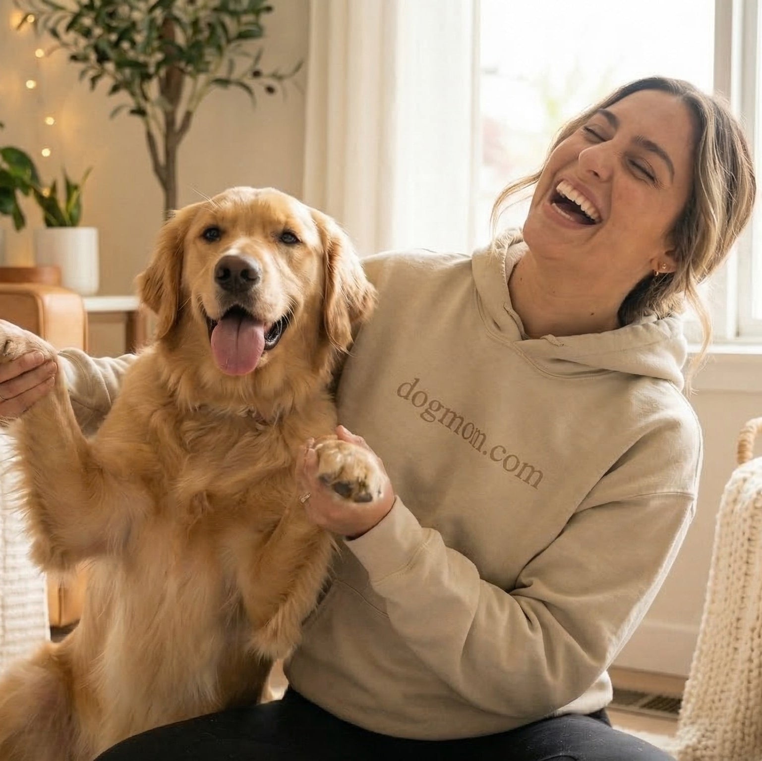 Minimalist Natural Dog Mom Hoodie - front view - DogMom.com dog mom apparel