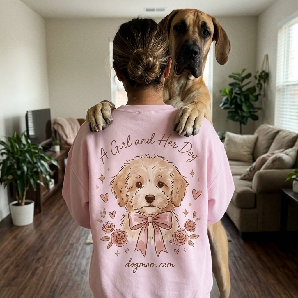 A Girl and Her Dog Light Pink Crewneck - Back 1