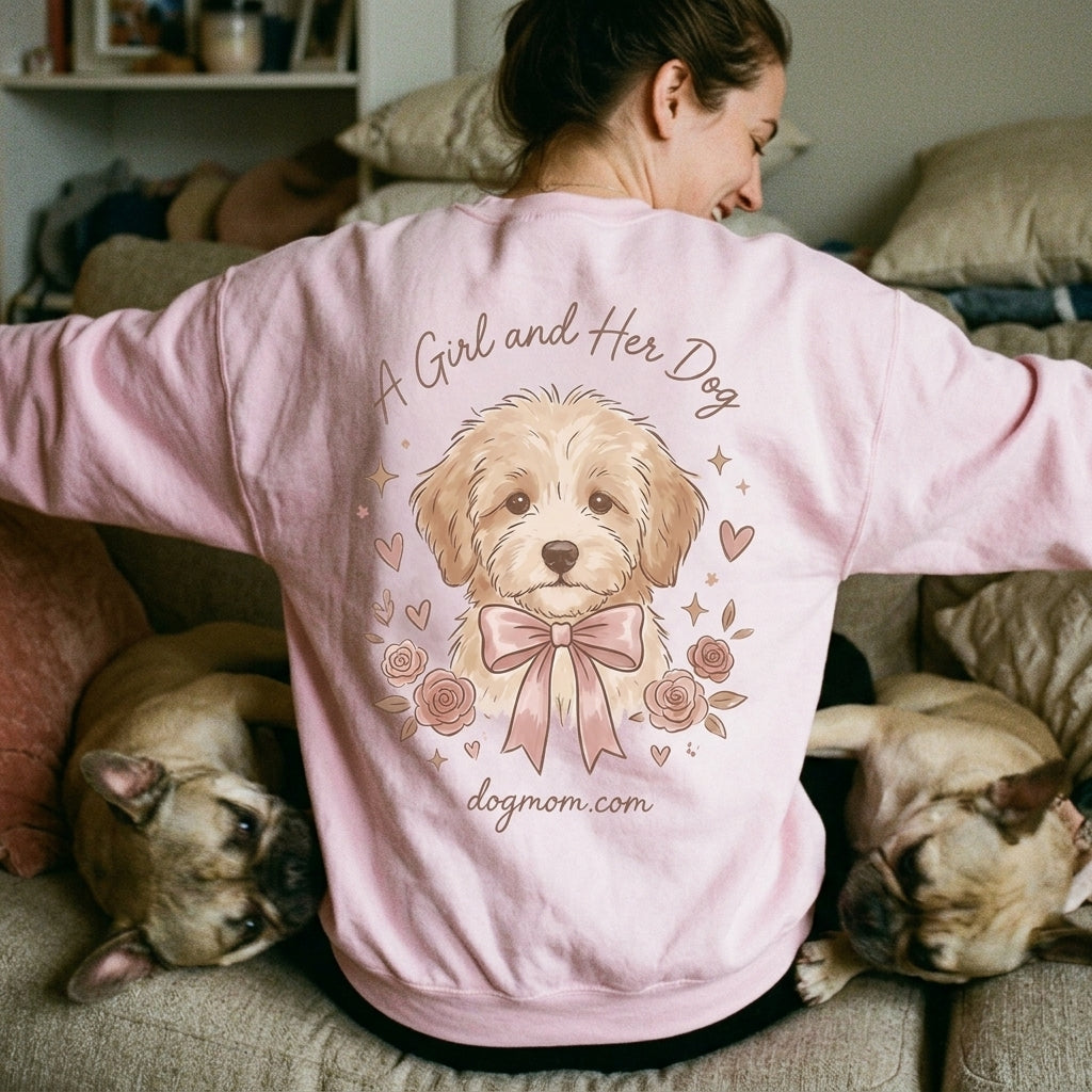 A Girl and Her Dog Light Pink Crewneck - Back 2