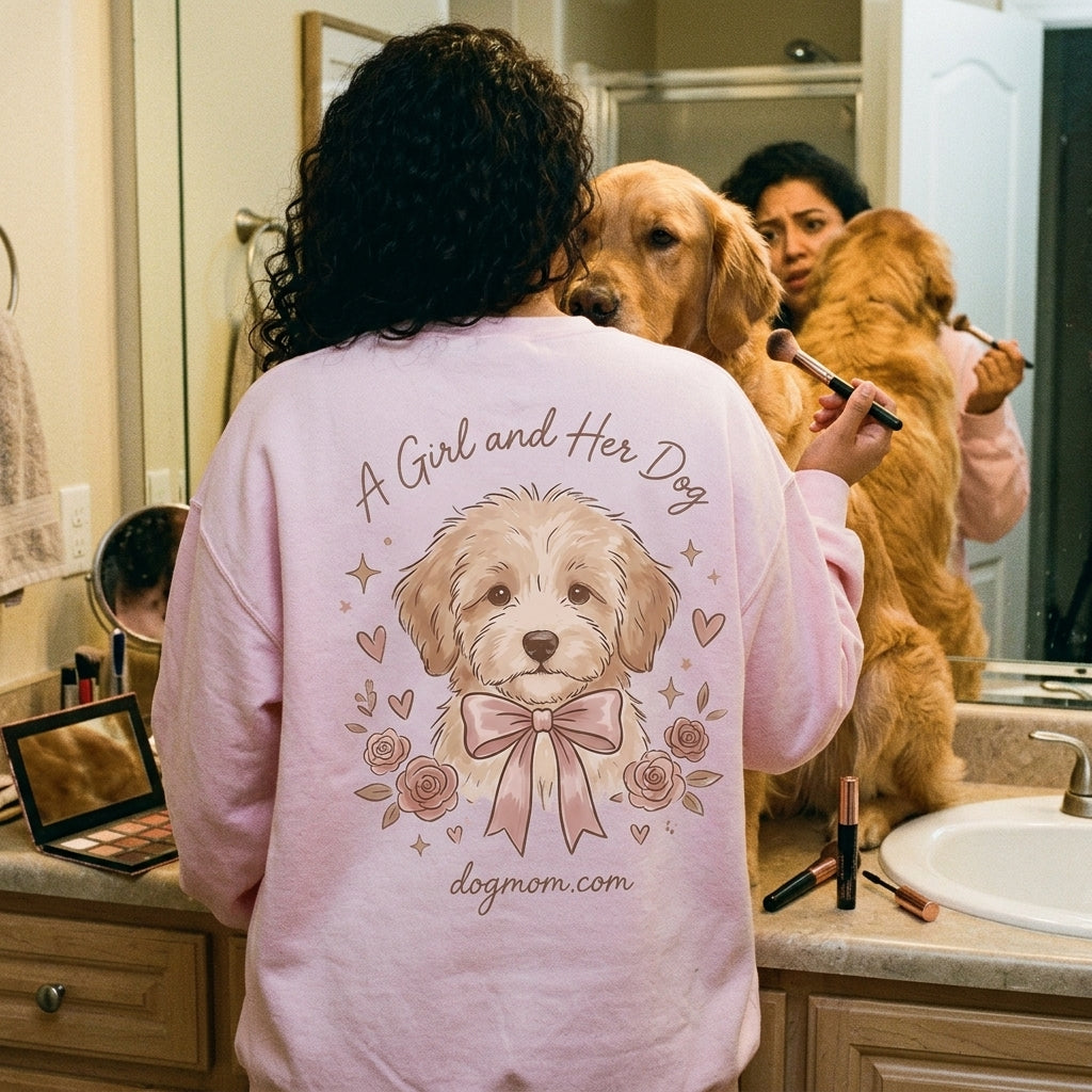 A Girl and Her Dog Light Pink Crewneck - Back 3