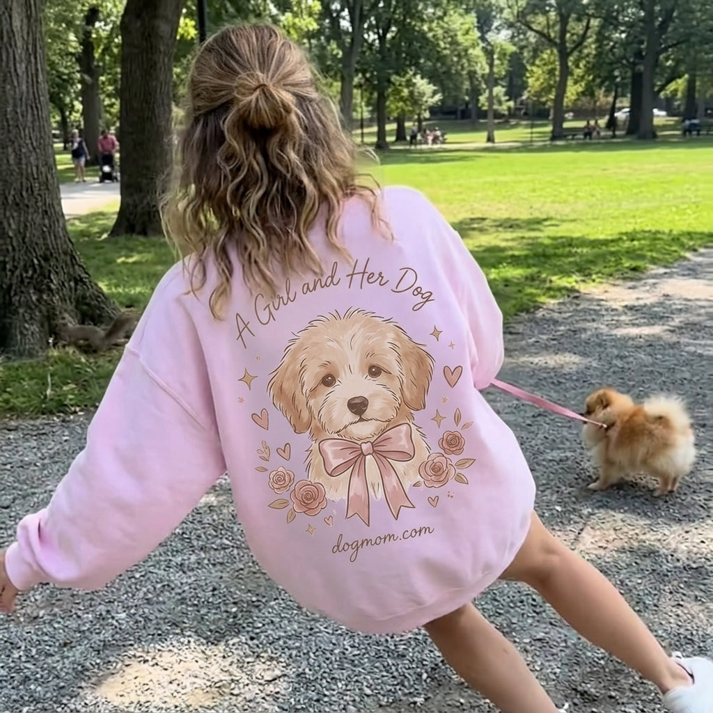 A Girl and Her Dog Light Pink Crewneck - Back 4
